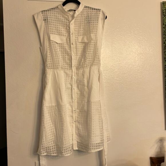 White Midi Dress by Sollinarry NWT, Sheer Detail & Cinched Waist - Picture 1 of 12